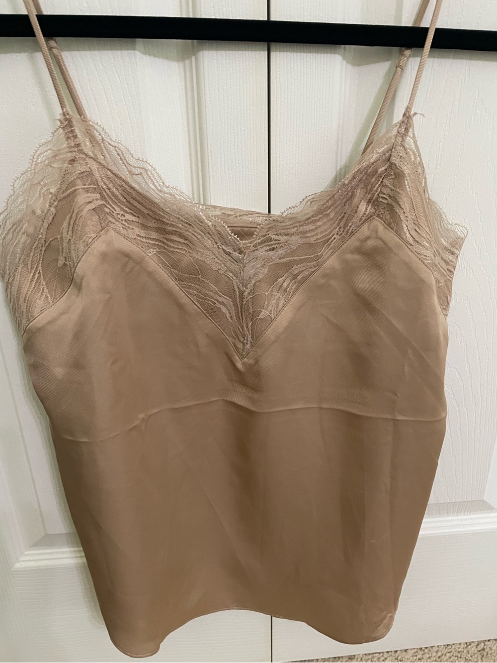 Express Lace-Trim Satin Cami Tank Top - Taupe